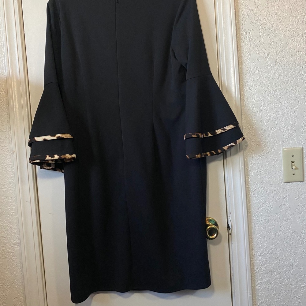 Cato Black Dress Size 14 Leopard Trim Long Sleeve Tiered Bell Cuff - Picture 6 of 6